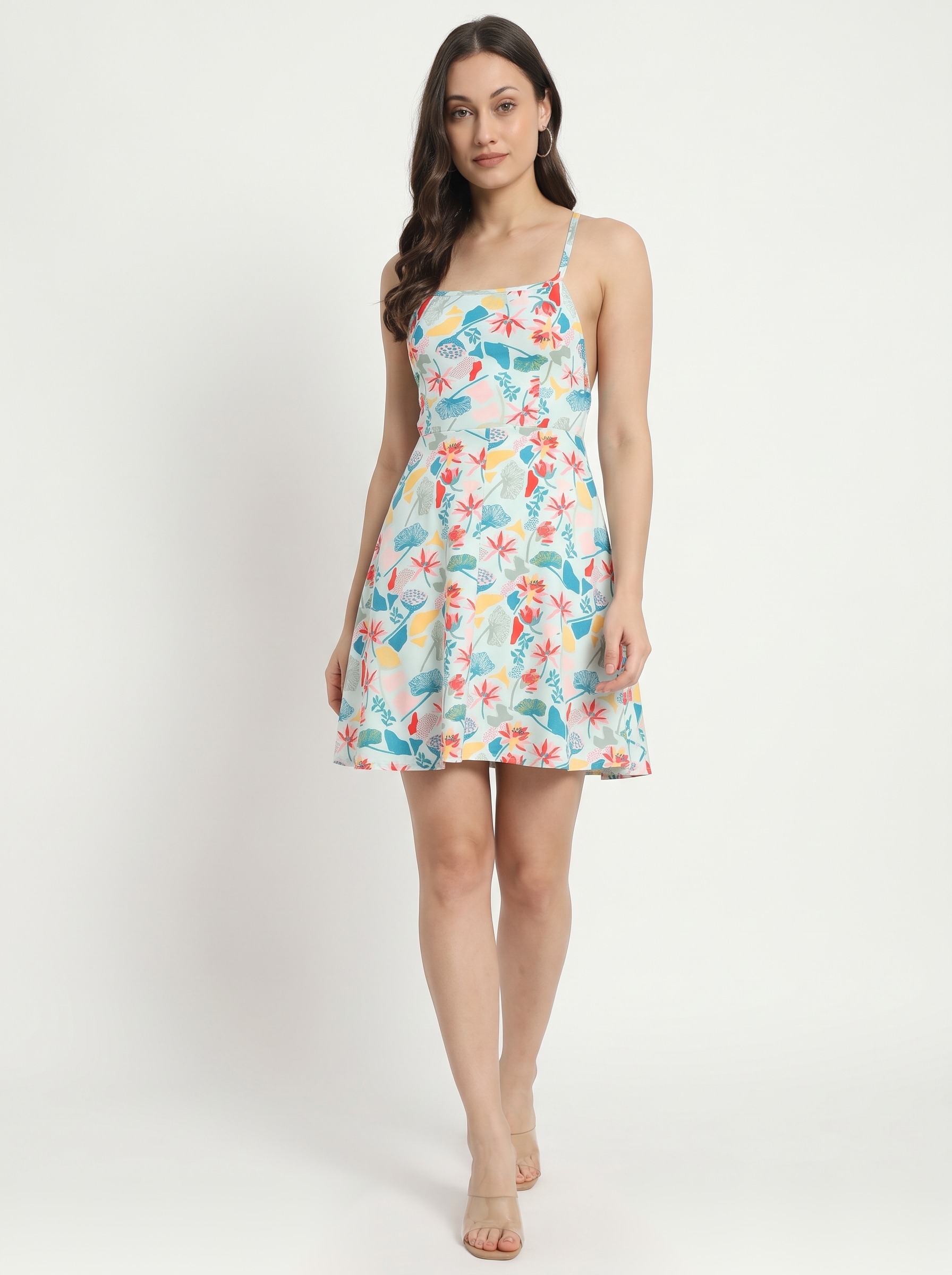 Backless Cross-Strap Floral Mini Dress